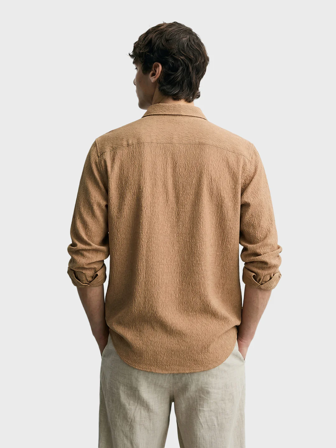Men's Brown Slim Fit Textured Casual Shirt - Image 5