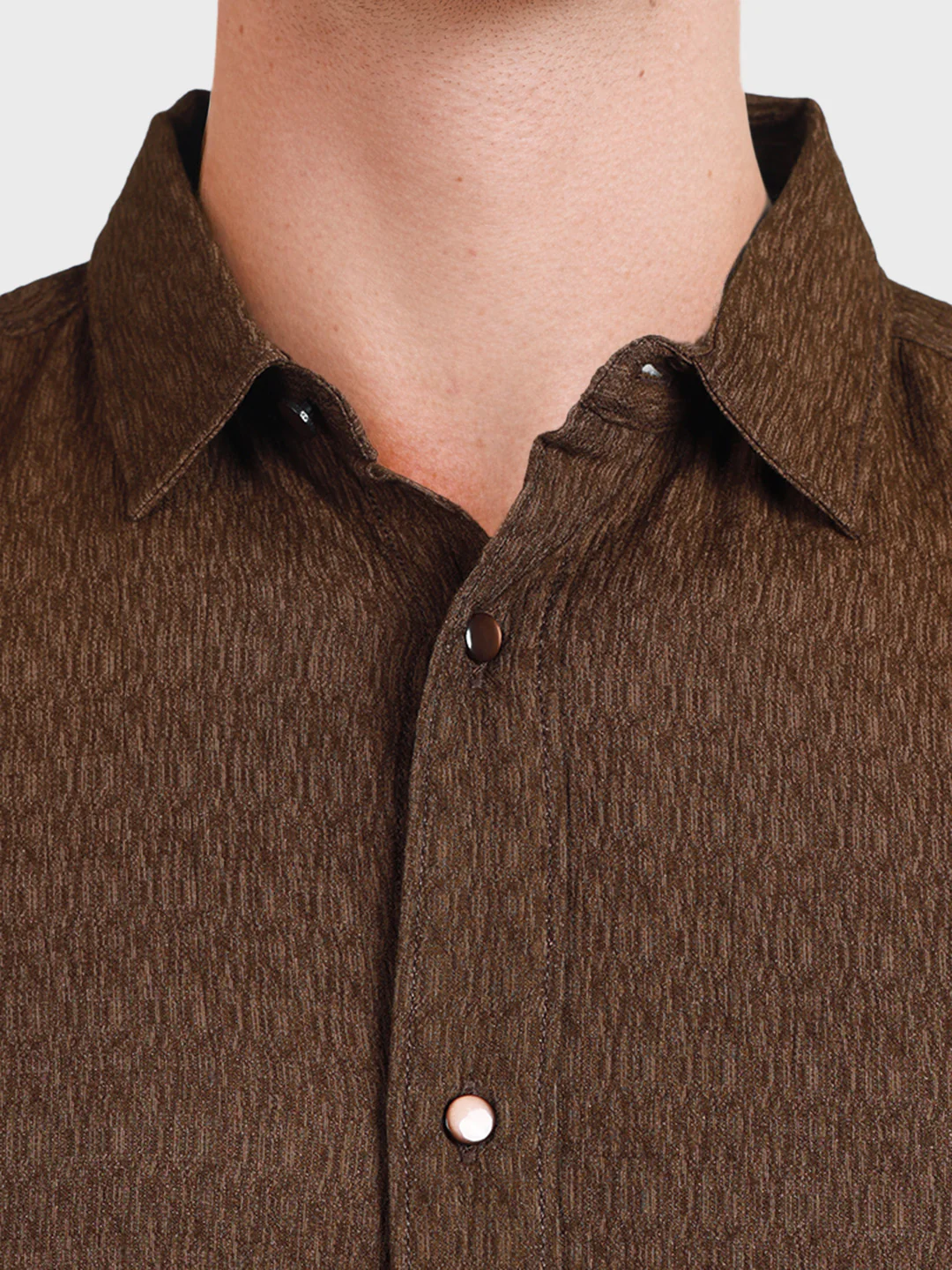 Men's Brown Slim Fit Textured Casual Shirt - Image 3