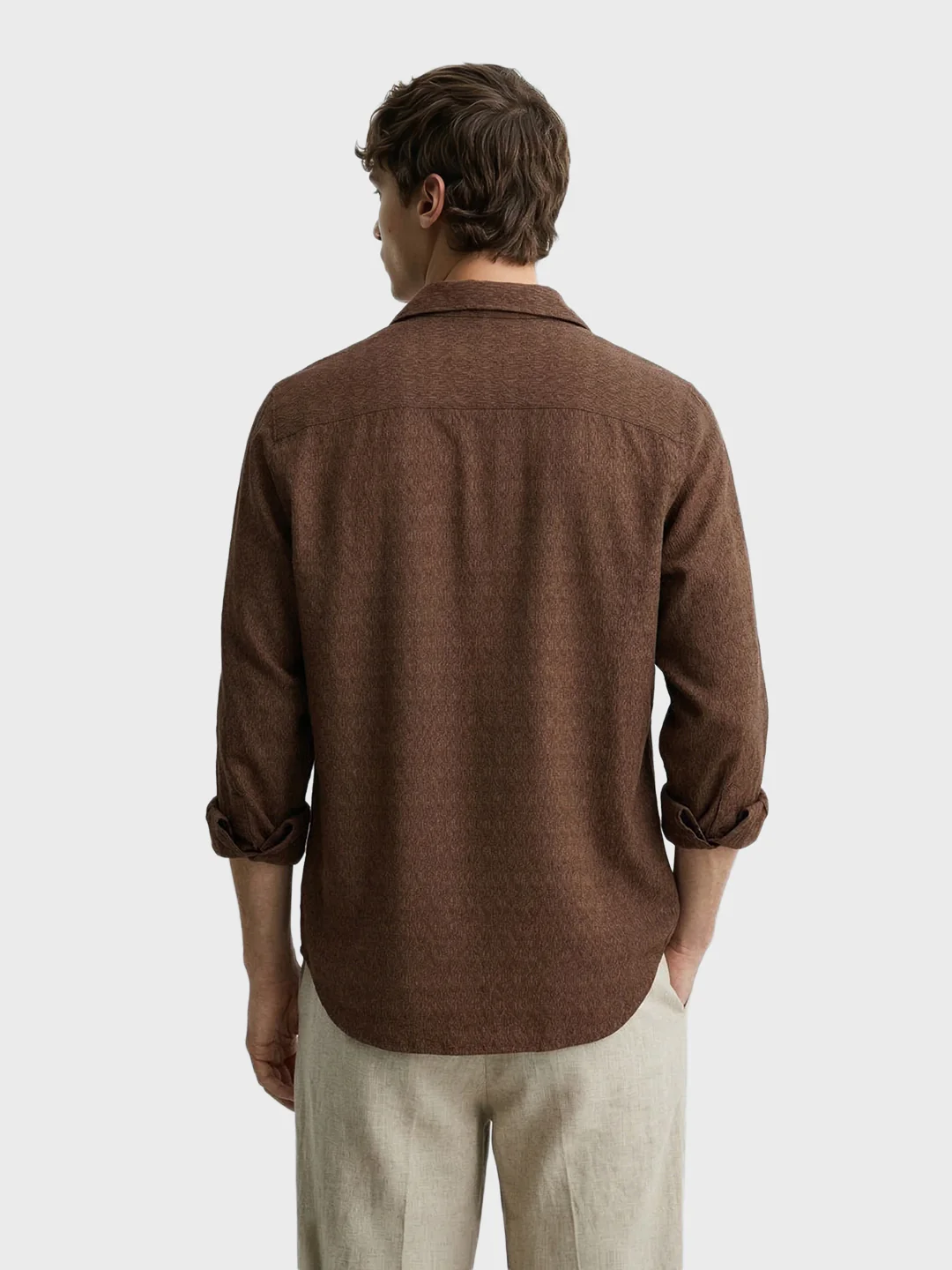 Men's Brown Slim Fit Textured Casual Shirt - Image 5