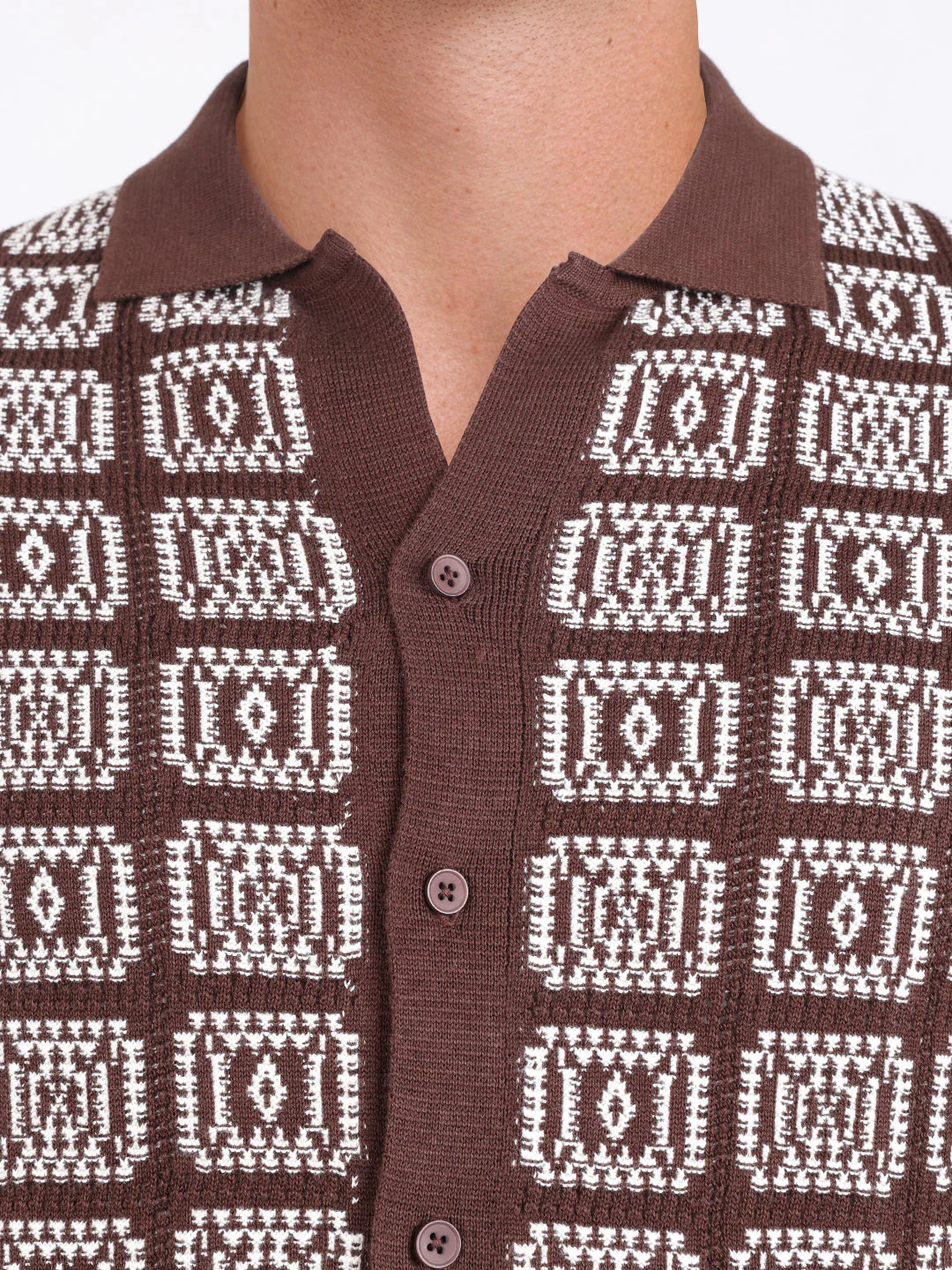Men's Brown Slim Fit Textured Casual Shirt - Image 3