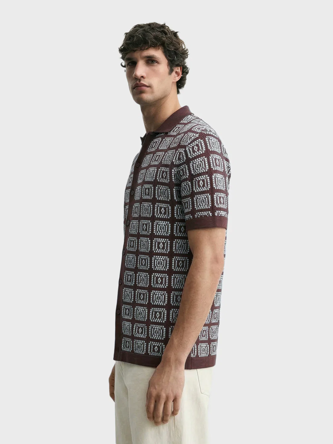 Men's Brown Slim Fit Textured Casual Shirt - Image 4