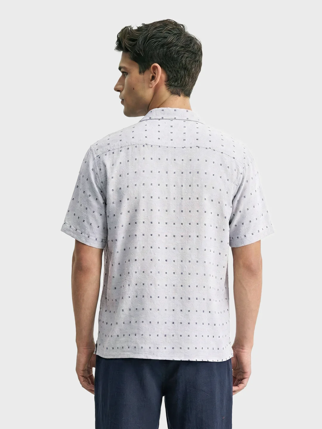 Men's Grey Relaxed Fit Resort Wear Textured Shirt - Image 3