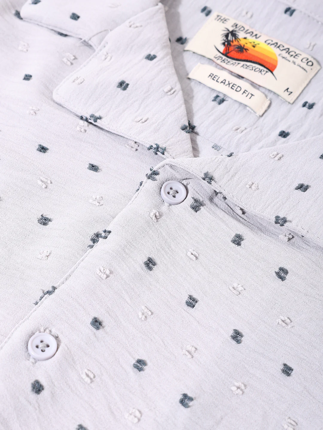 Men's Grey Relaxed Fit Resort Wear Textured Shirt - Image 6