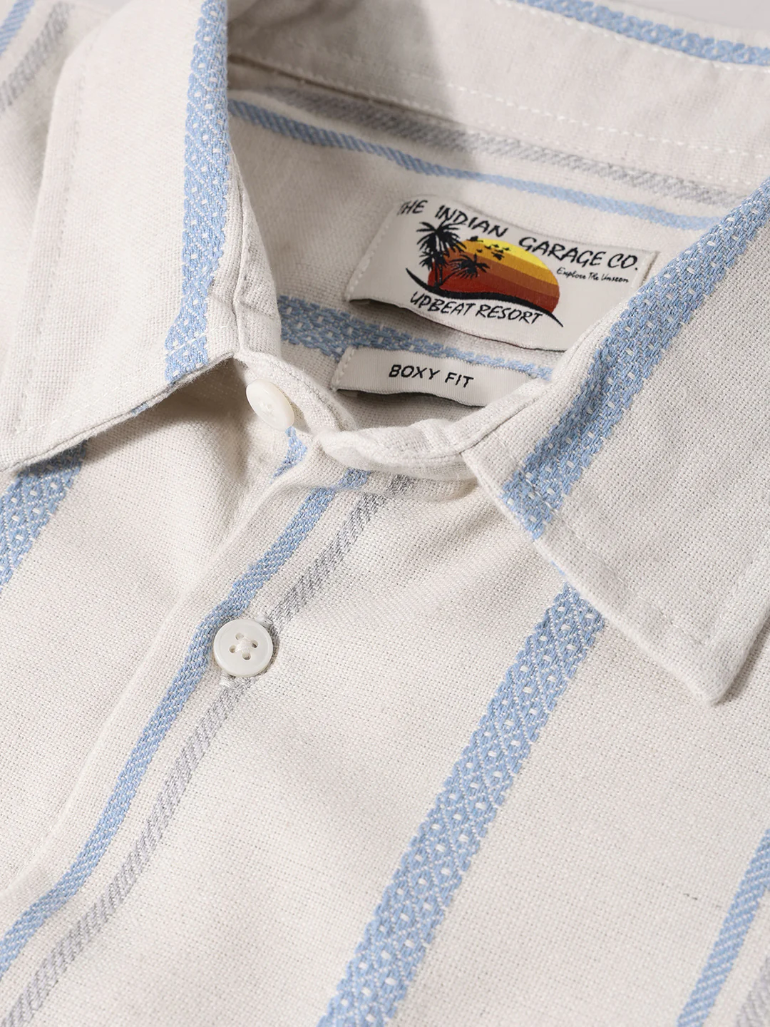 Men's Cream Boxy Fit Resort Wear Textured Shirt - Image 6