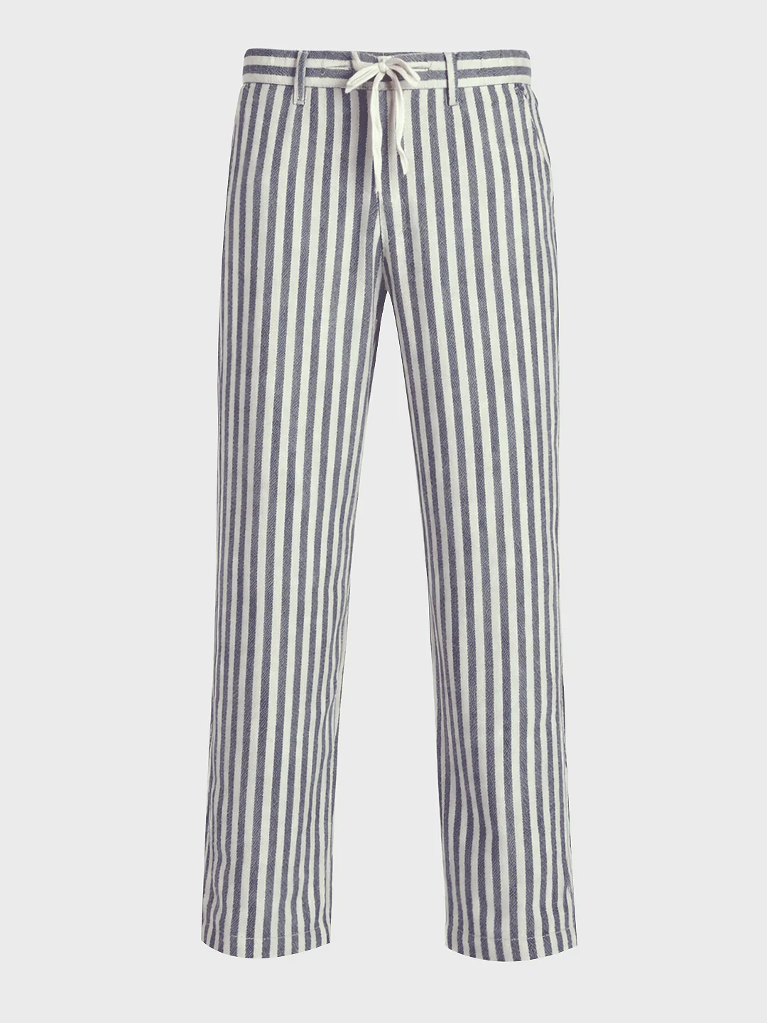 Men's Cream Loose Fit Vertical Stripes Casual Trousers - Image 4