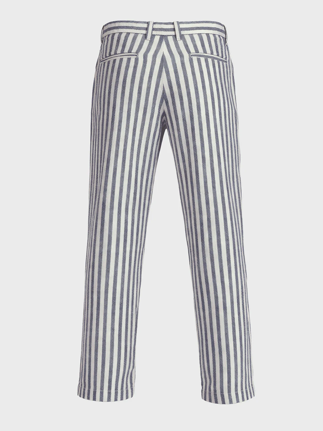 Men's Cream Loose Fit Vertical Stripes Casual Trousers - Image 5