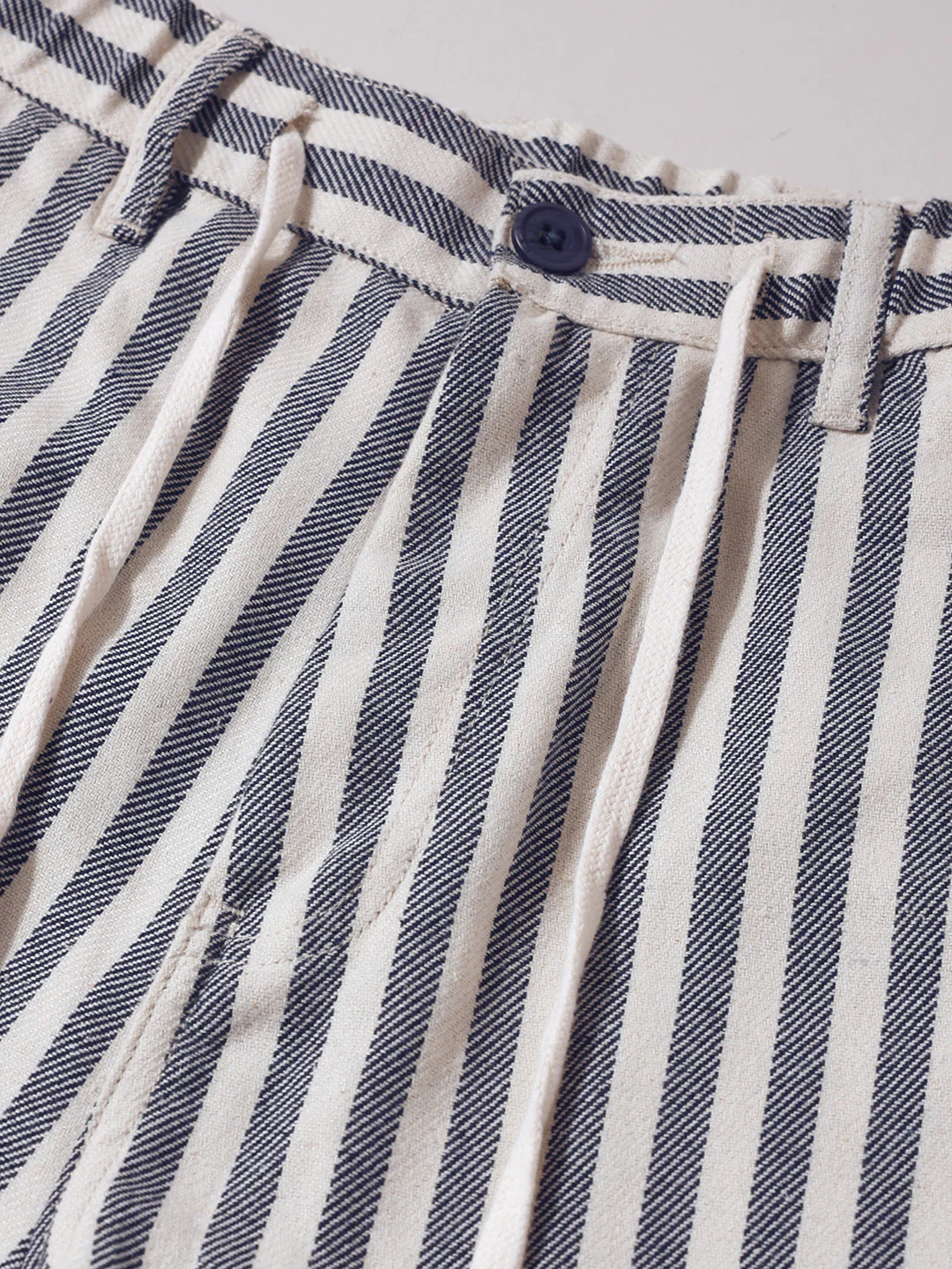 Men's Cream Loose Fit Vertical Stripes Casual Trousers - Image 6