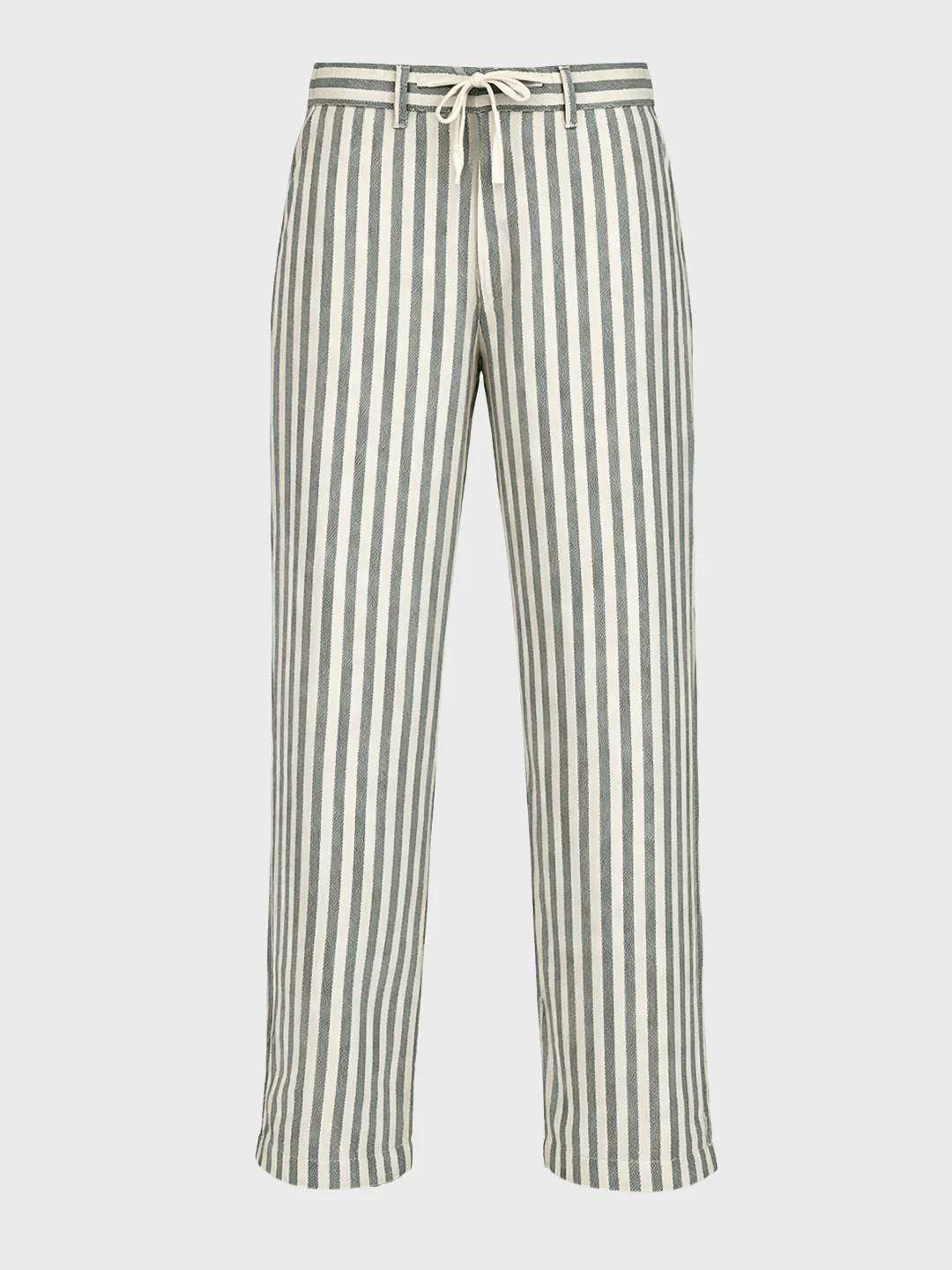 Men's Cream Loose Fit Vertical Stripes Casual Trousers - Image 4