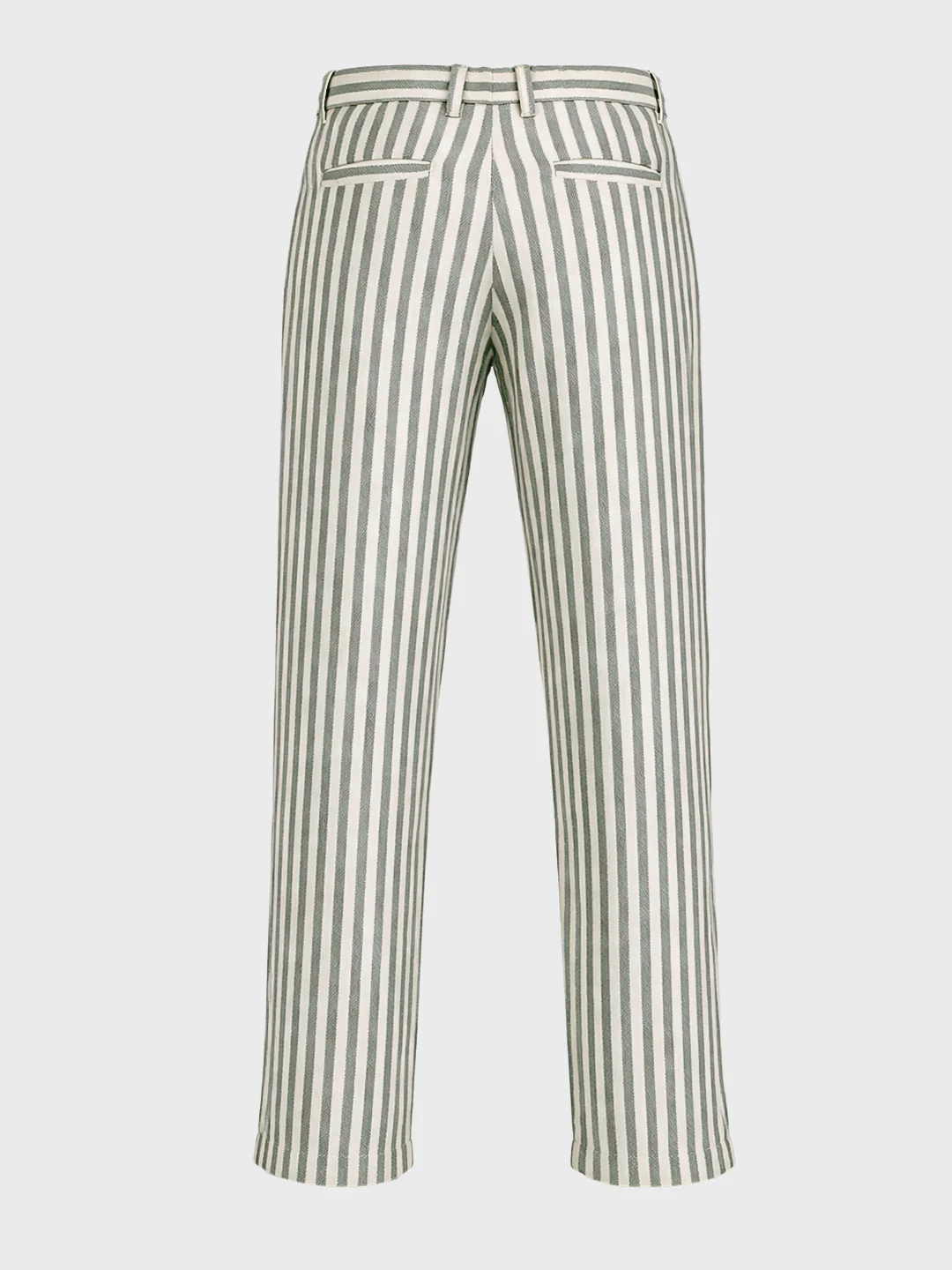 Men's Cream Loose Fit Vertical Stripes Casual Trousers - Image 5