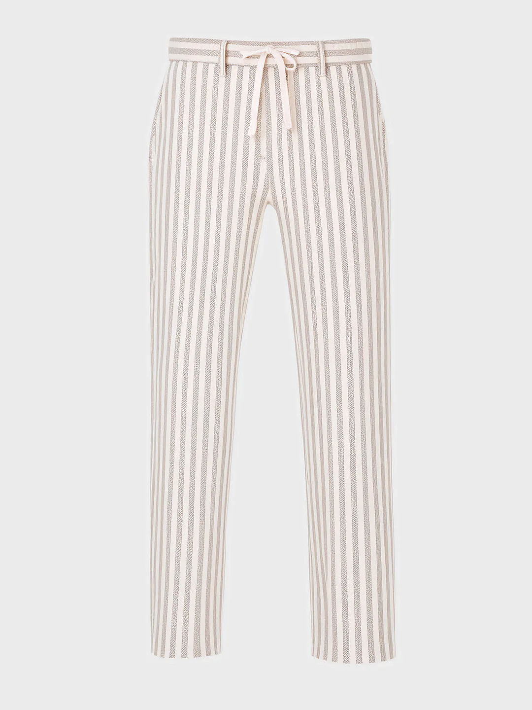 Men's Cream Loose Fit Vertical Stripes Casual Trousers - Image 4