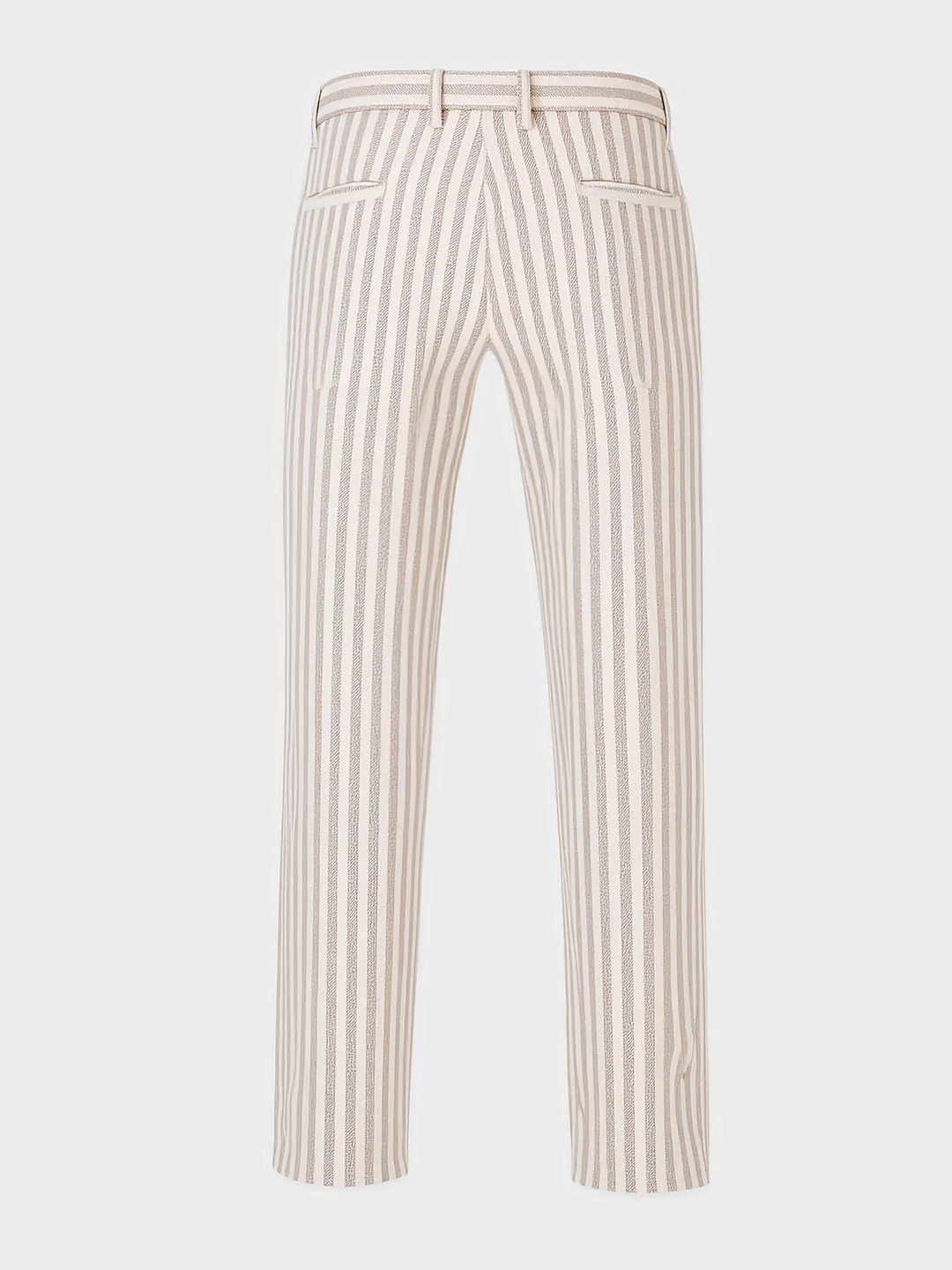 Men's Cream Loose Fit Vertical Stripes Casual Trousers - Image 5