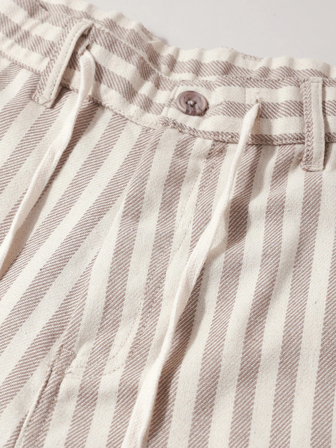 Men's Cream Loose Fit Vertical Stripes Casual Trousers - Image 6
