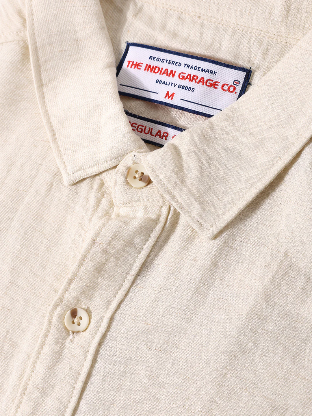 Men's Cream Regular Fit Casual Solid Shirt - Image 3