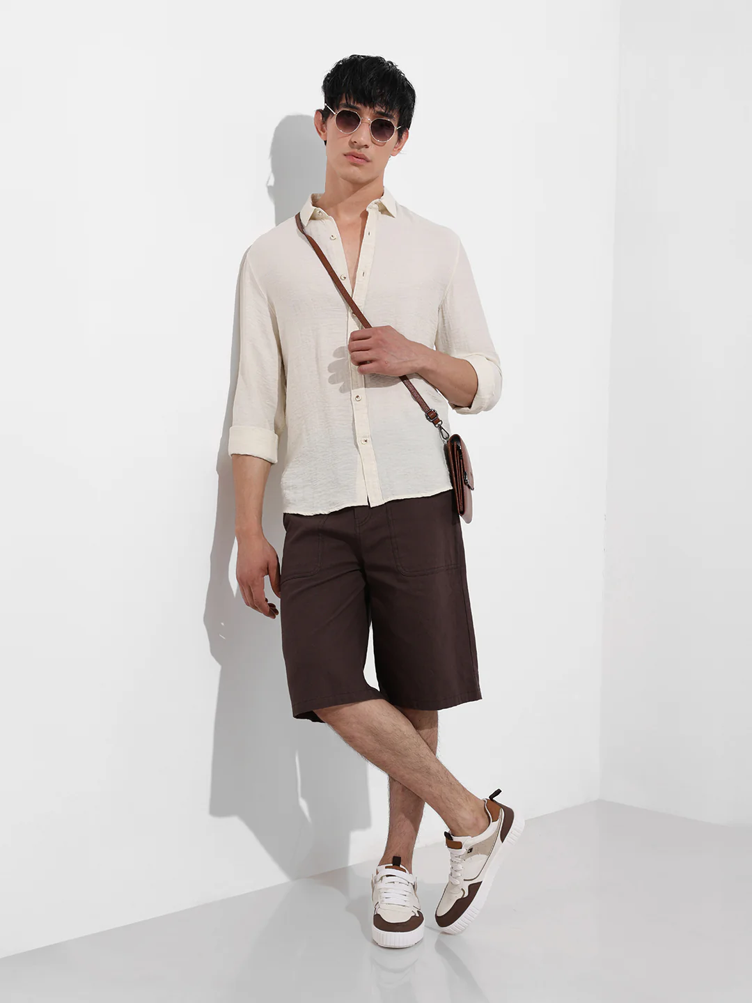 Men's Cream Regular Fit Casual Solid Shirt - Image 4
