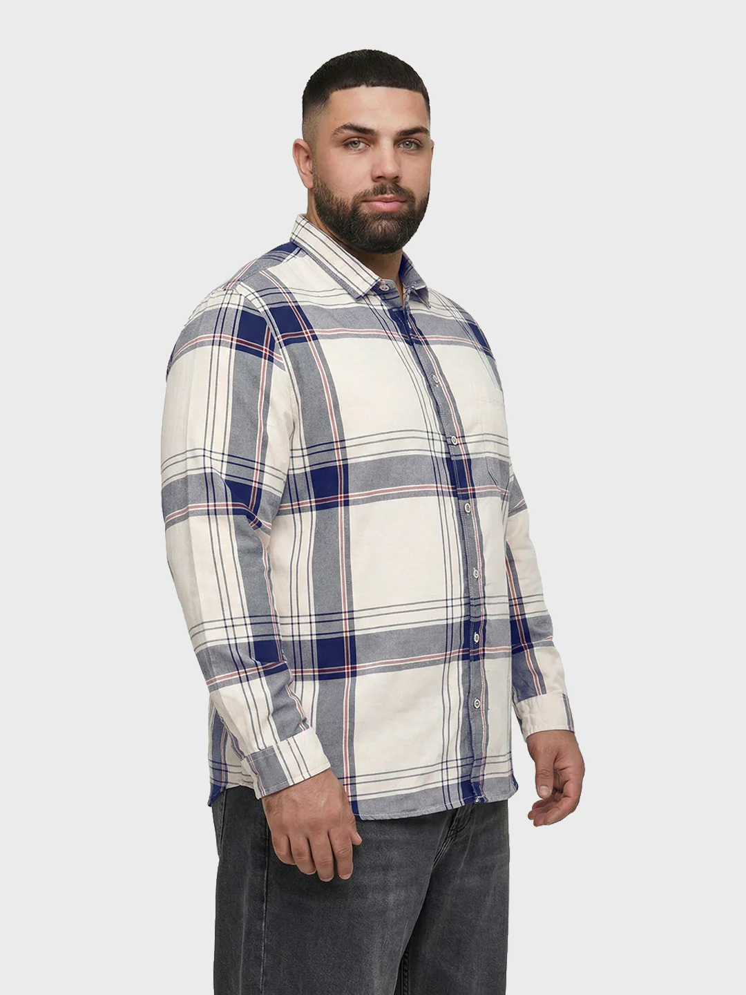 Men's Cream Regular Fit Checkered Casual Shirt - Image 2