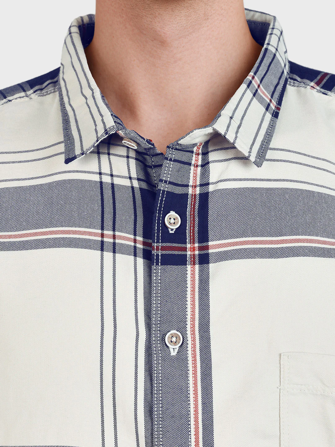 Men's Cream Regular Fit Checkered Casual Shirt - Image 6