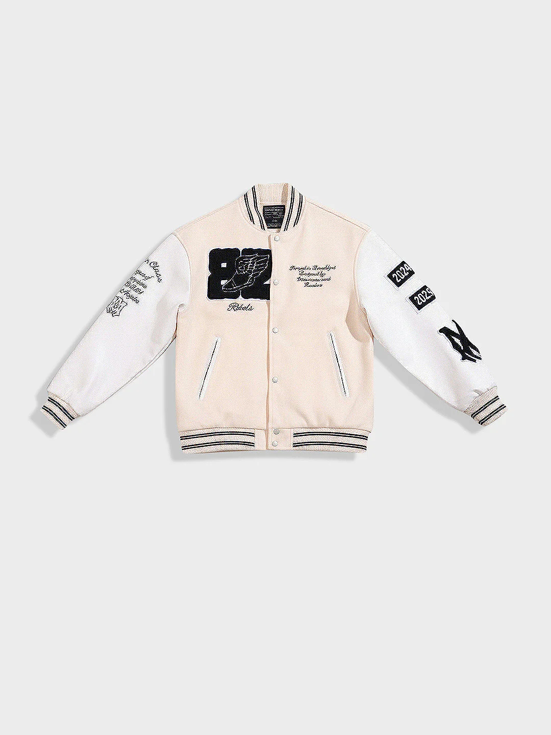 Men's Cream Regular Fit Embroided Casual Bomber Jacket - Image 3