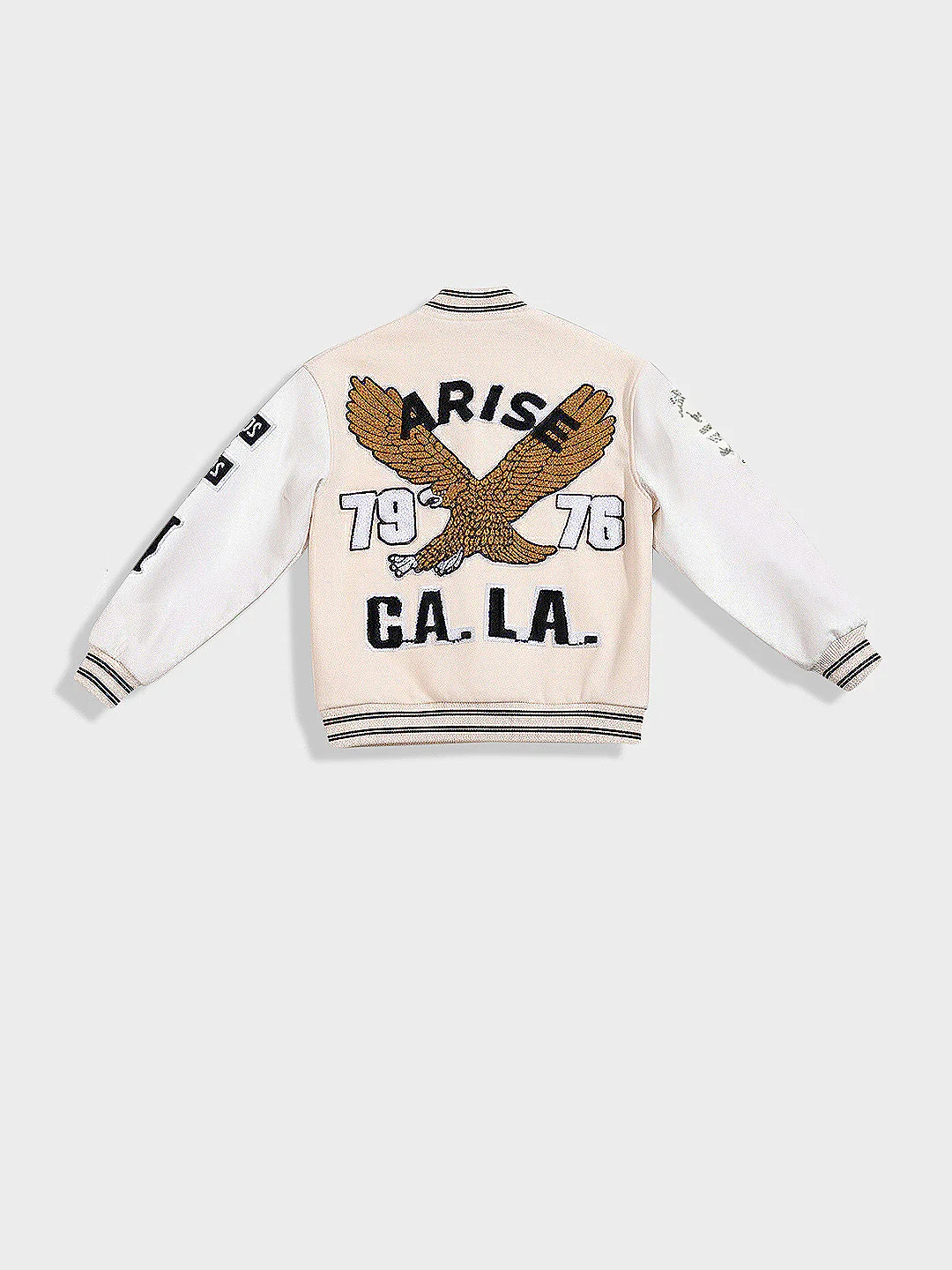 Men's Cream Regular Fit Embroided Casual Bomber Jacket - Image 4