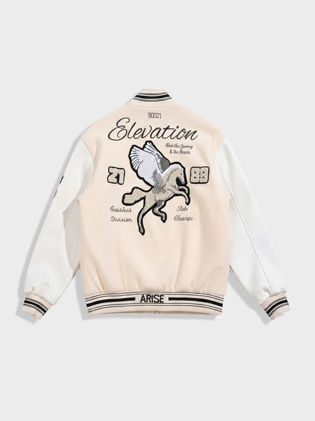 Men's Cream Regular Fit Embroided Casual Bomber Jacket - Image 4