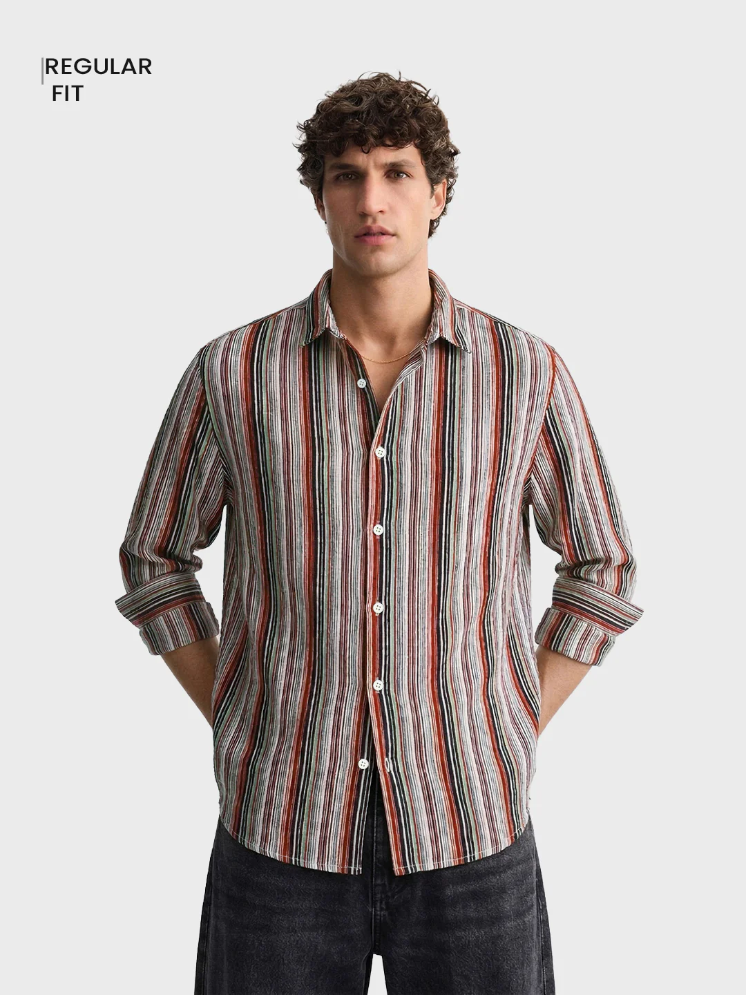 Men's Multicolor Regular Fit Striped Casual Shirt - Image 2
