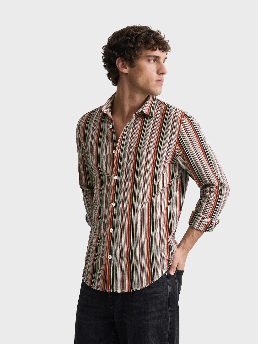 Men's Multicolor Regular Fit Striped Casual Shirt - Image 4