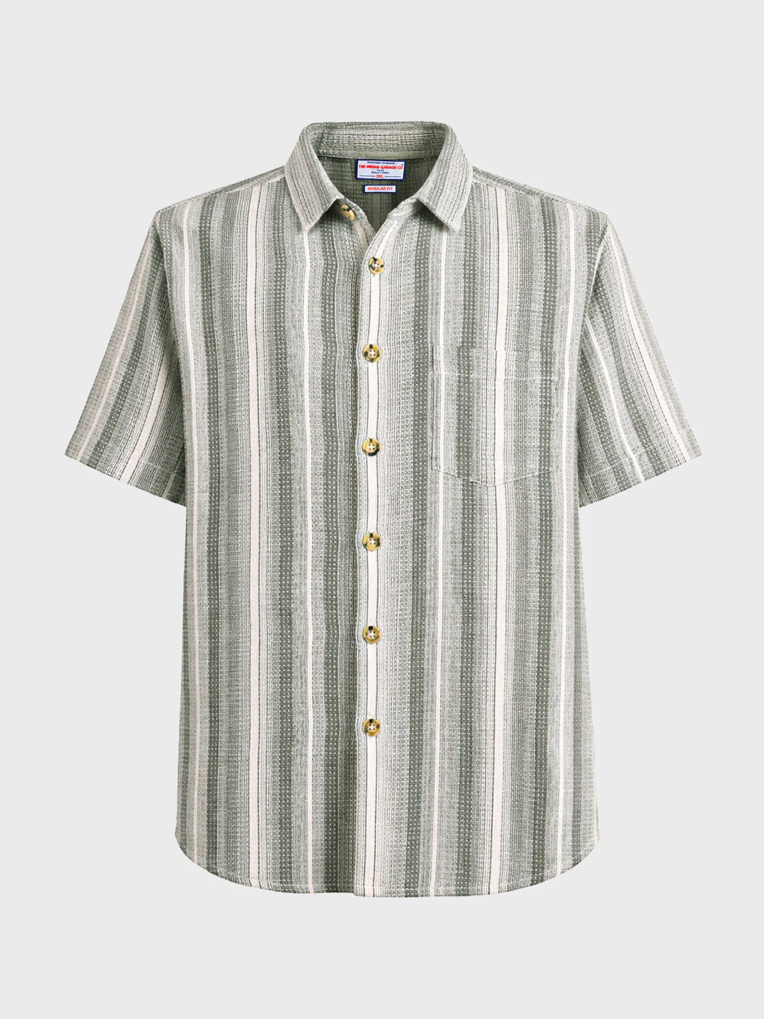Men's Cream Regular Fit Striped Casual Shirt - Image 4