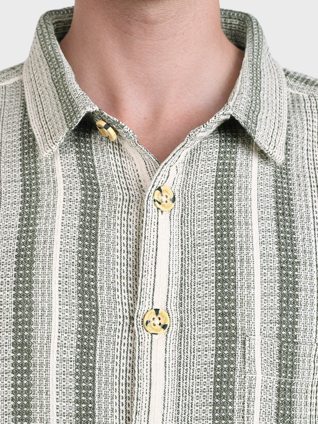 Men's Cream Regular Fit Striped Casual Shirt - Image 6