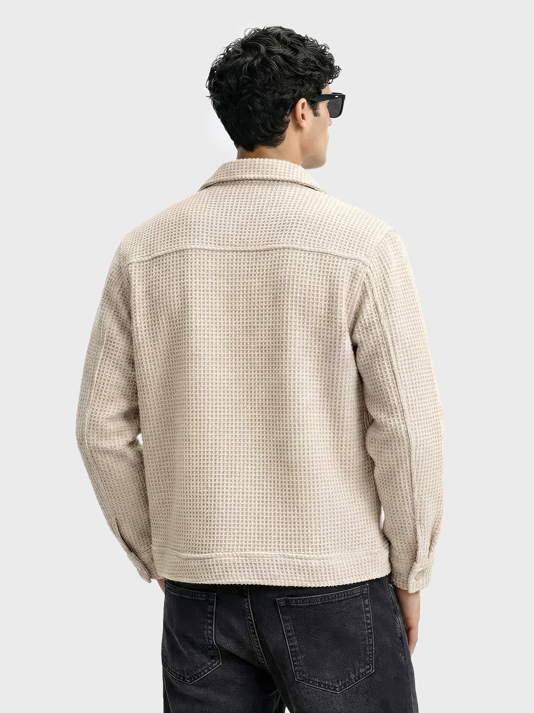 Men's Cream Regular Fit Textured Casual Jacket - Image 2