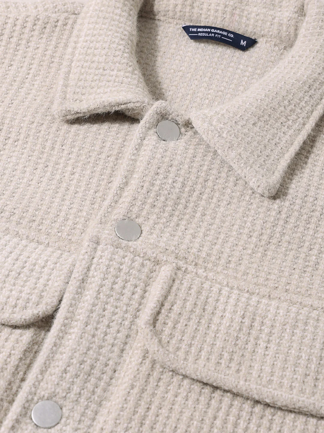 Men's Cream Regular Fit Textured Casual Jacket - Image 5