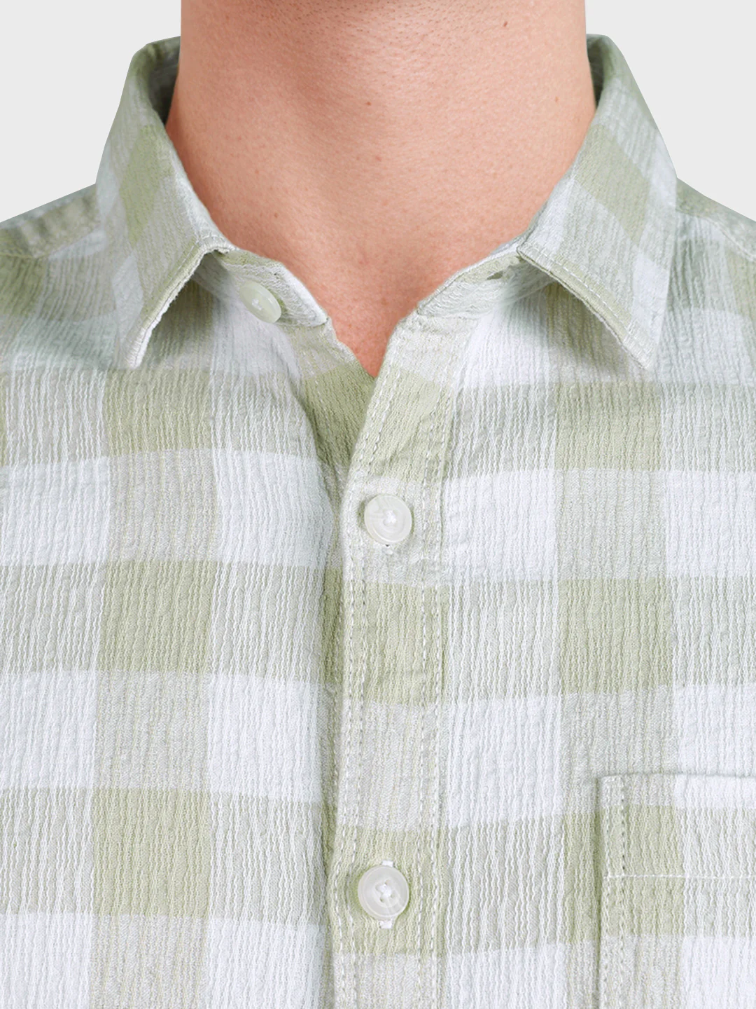 Men's Cream Relaxed Fit Checkered Oddinary Shirt - Image 7