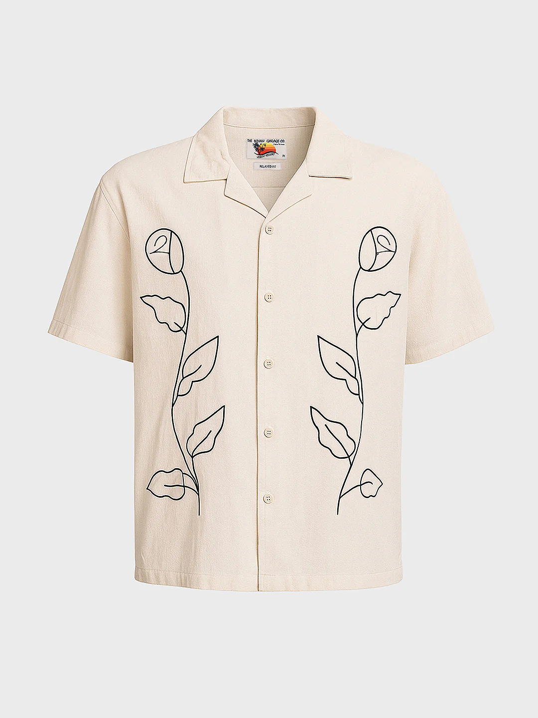 Men's Cream Relaxed Fit Embroided Resort Wear Shirt - Image 3