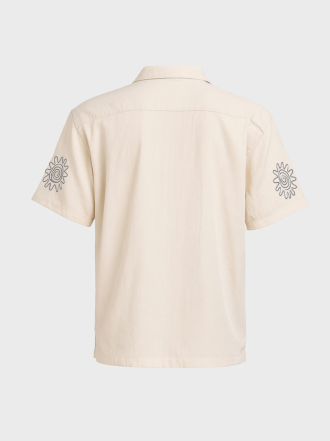 Men's Cream Relaxed Fit Embroided Resort Wear Shirt - Image 4