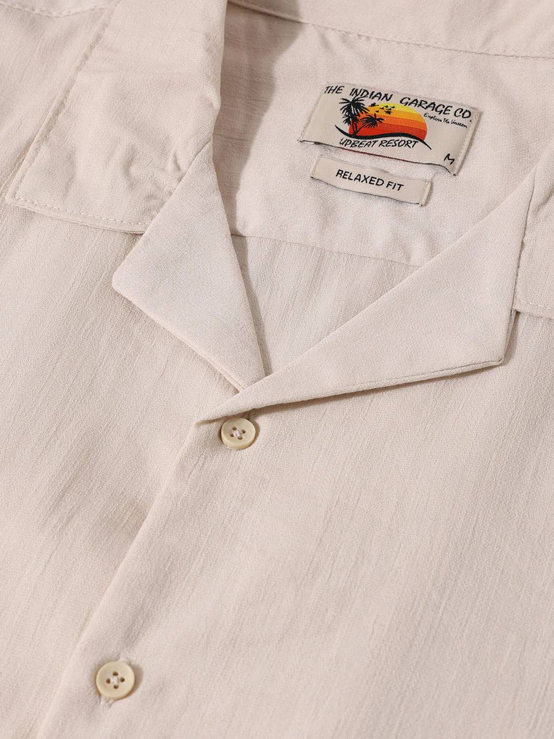 Men's Cream Relaxed Fit Embroided Resort Wear Shirt - Image 5