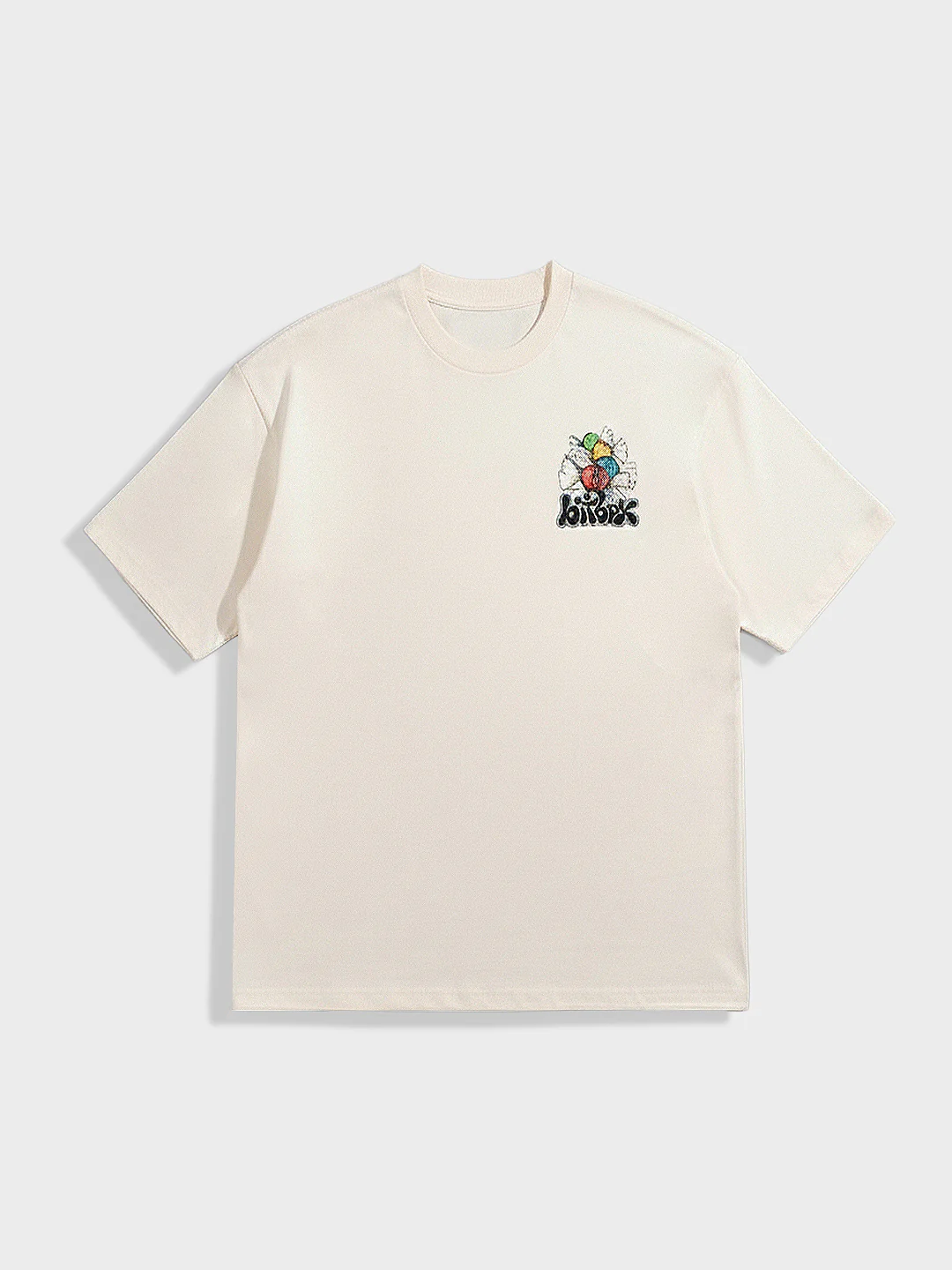 Men's Cream Relaxed Fit Embroided 240 GSM Casual T-Shirt - Image 5