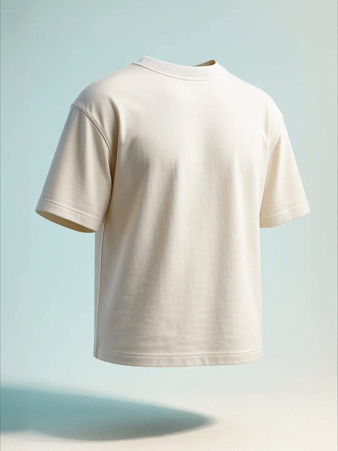 Men's Cream Relaxed Fit Embroided 240 GSM Casual T-Shirt - Image 2
