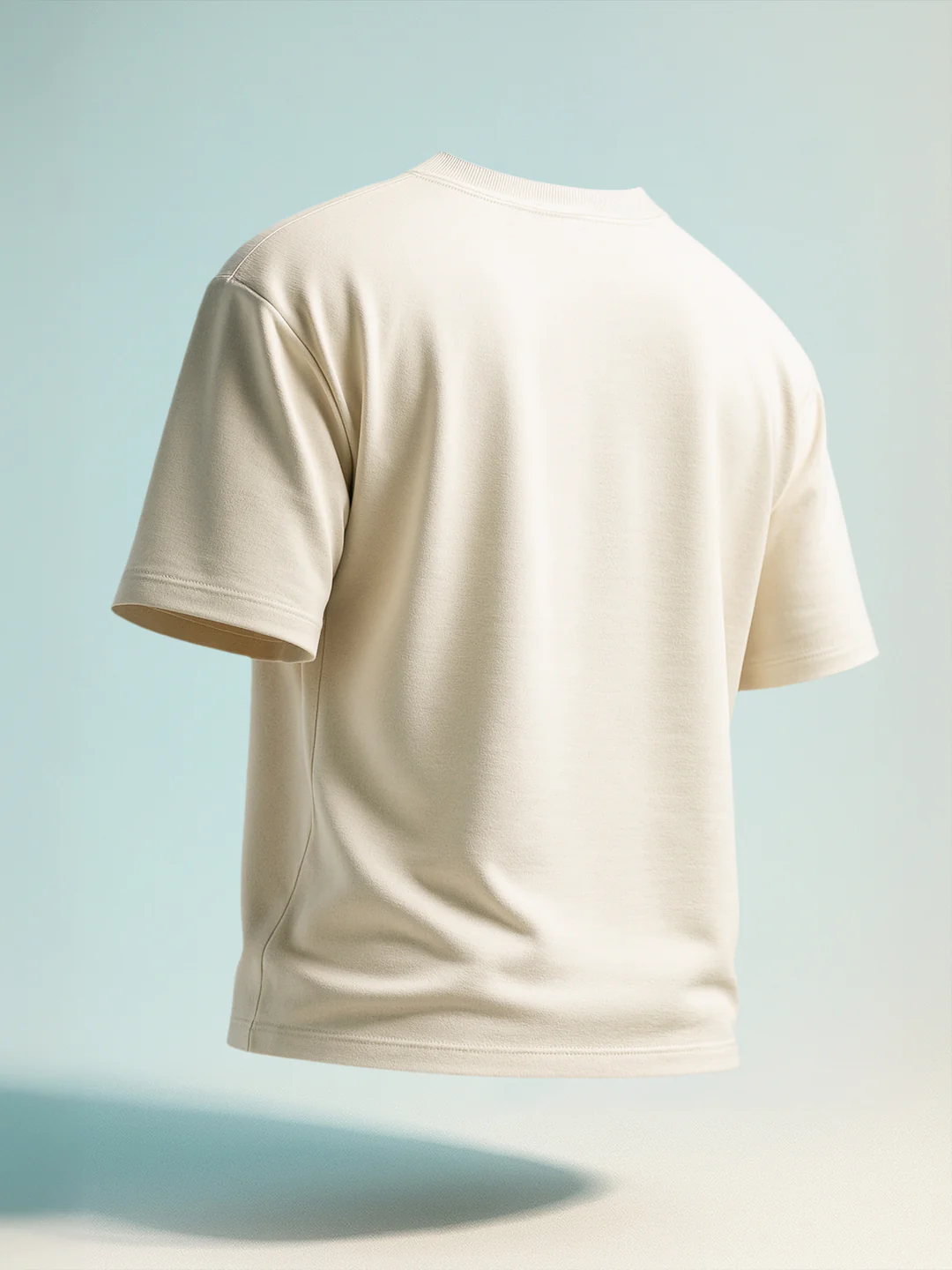 Men's Cream Relaxed Fit Embroided 240 GSM Resort Wear T-Shirt - Image 2