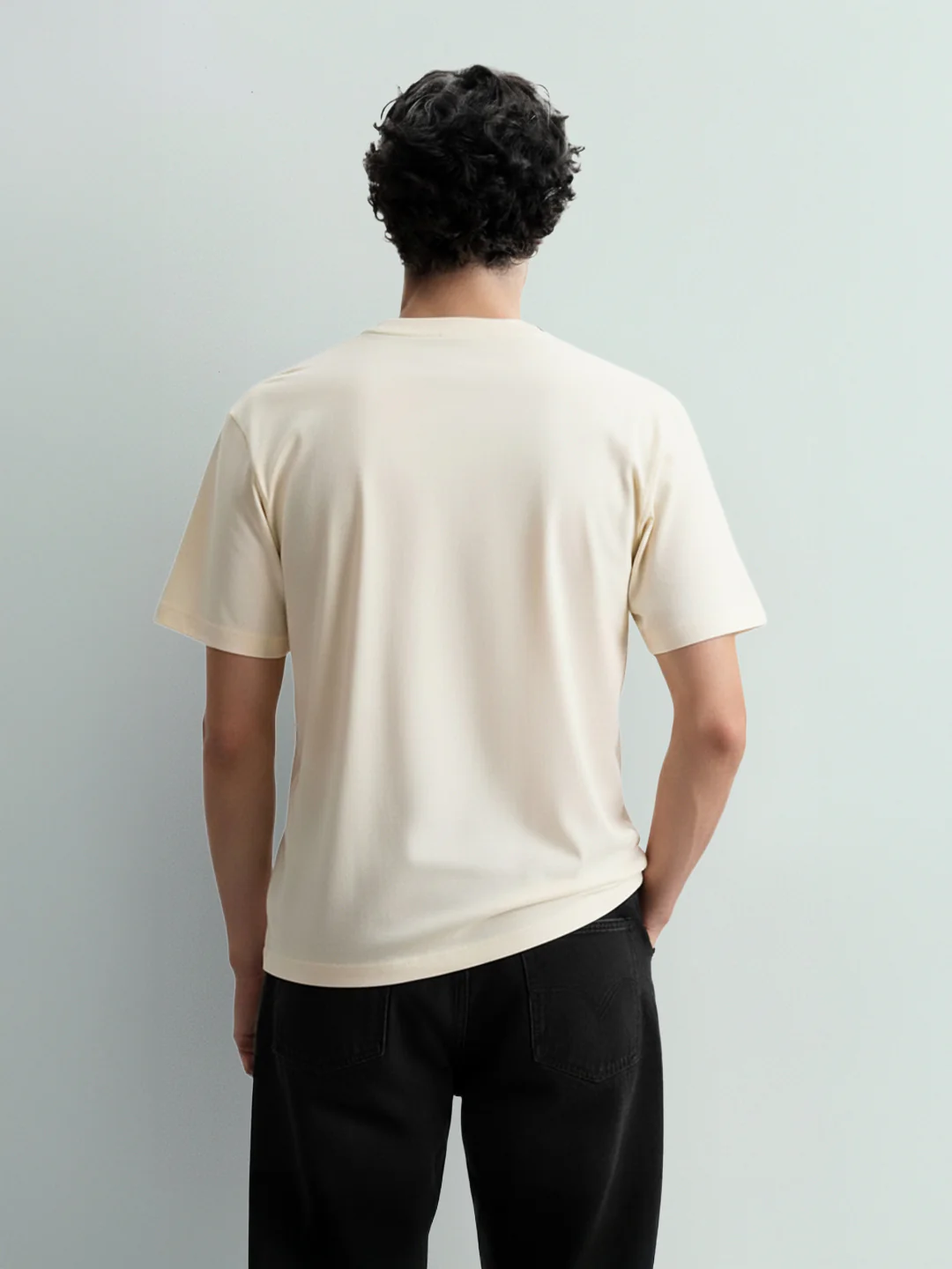 Men's Cream Relaxed Fit Embroided 240 GSM Resort Wear T-Shirt - Image 4