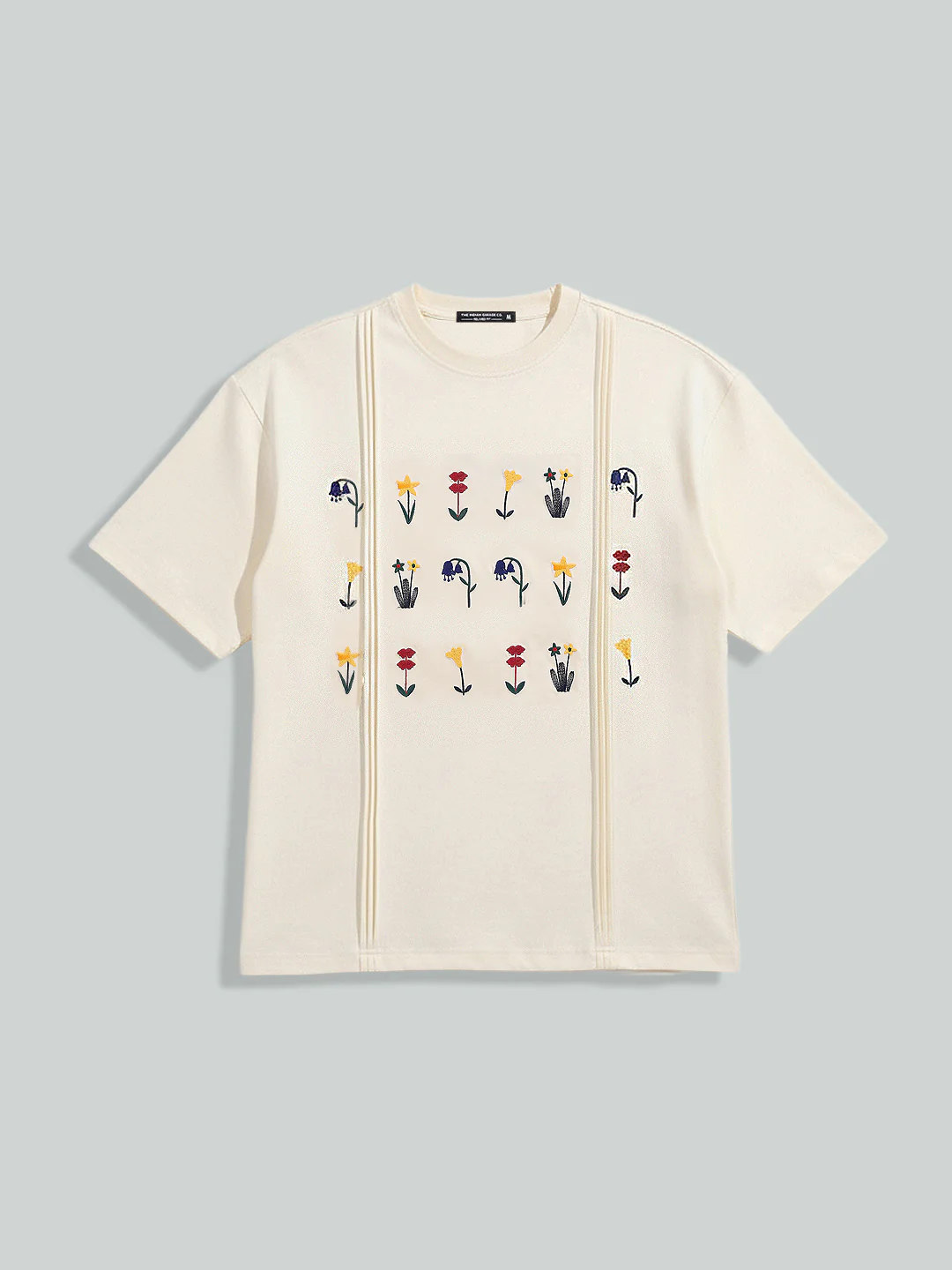 Men's Cream Relaxed Fit Embroided 240 GSM Resort Wear T-Shirt - Image 5