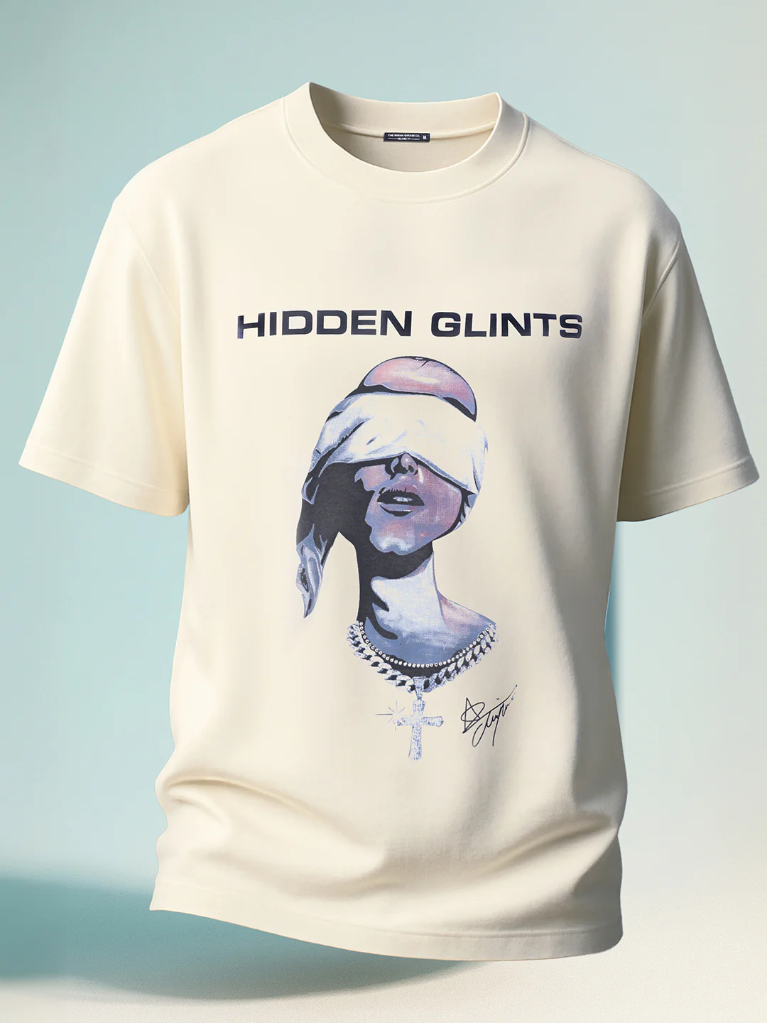 Men's Cream Relaxed Fit Graphic Printed 240 GSM Casual T-Shirt - Image 2