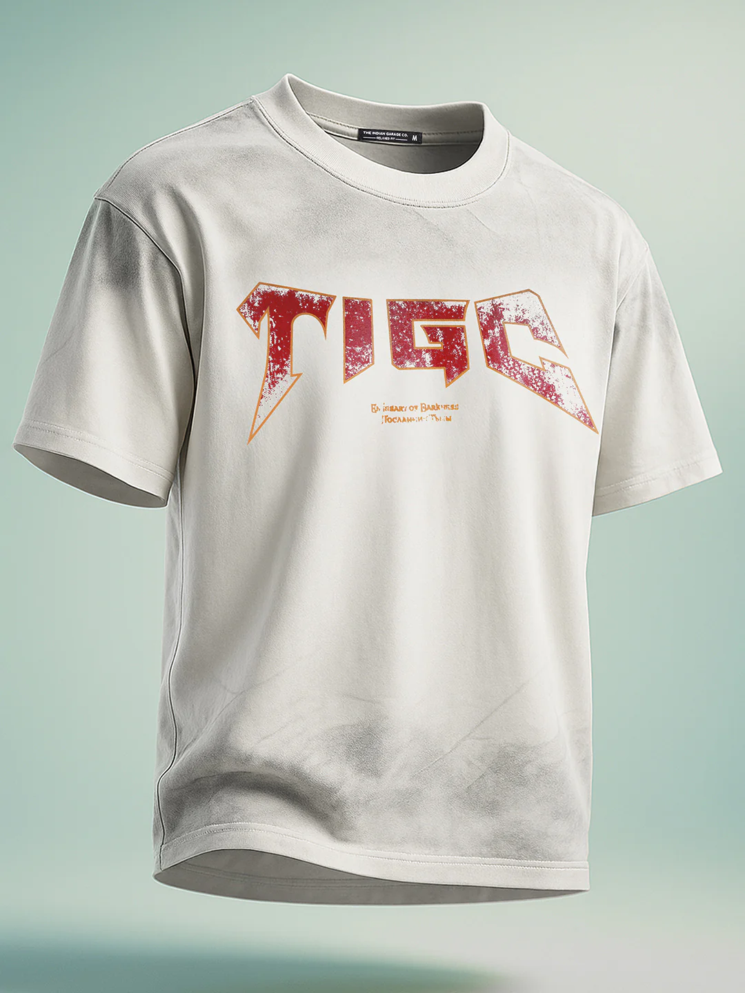 Men's Cream Relaxed Fit Graphic Printed 240 GSM Street Wear T-Shirt - Image 2