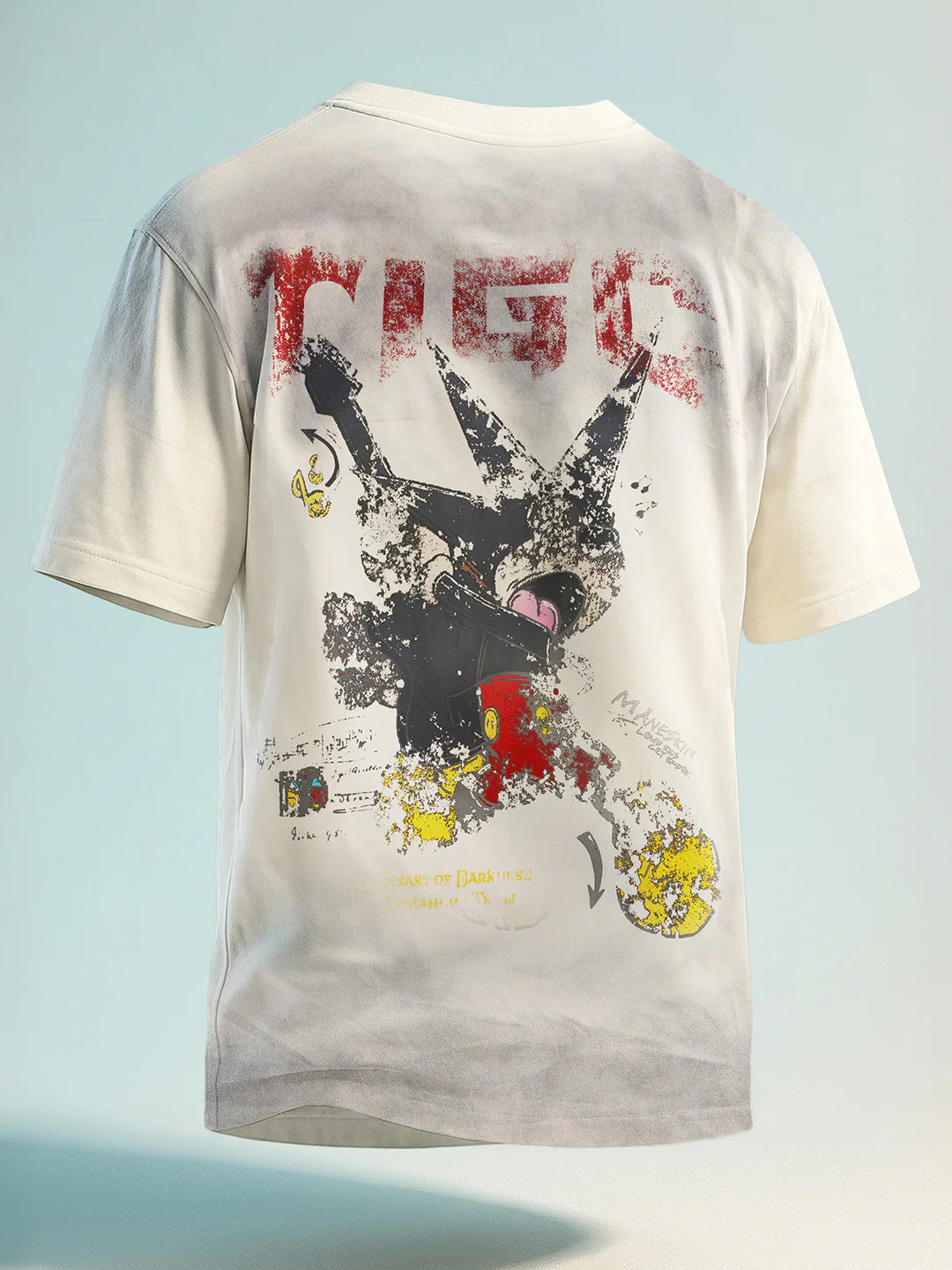 Men's Cream Relaxed Fit Graphic Printed 240 GSM Street Wear T-Shirt - Image 3