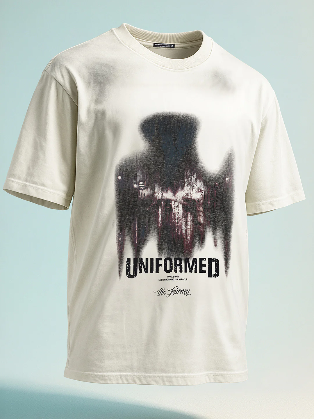 Men's Cream Relaxed Fit Graphic Printed 240 GSM Street Wear T-Shirt - Image 2