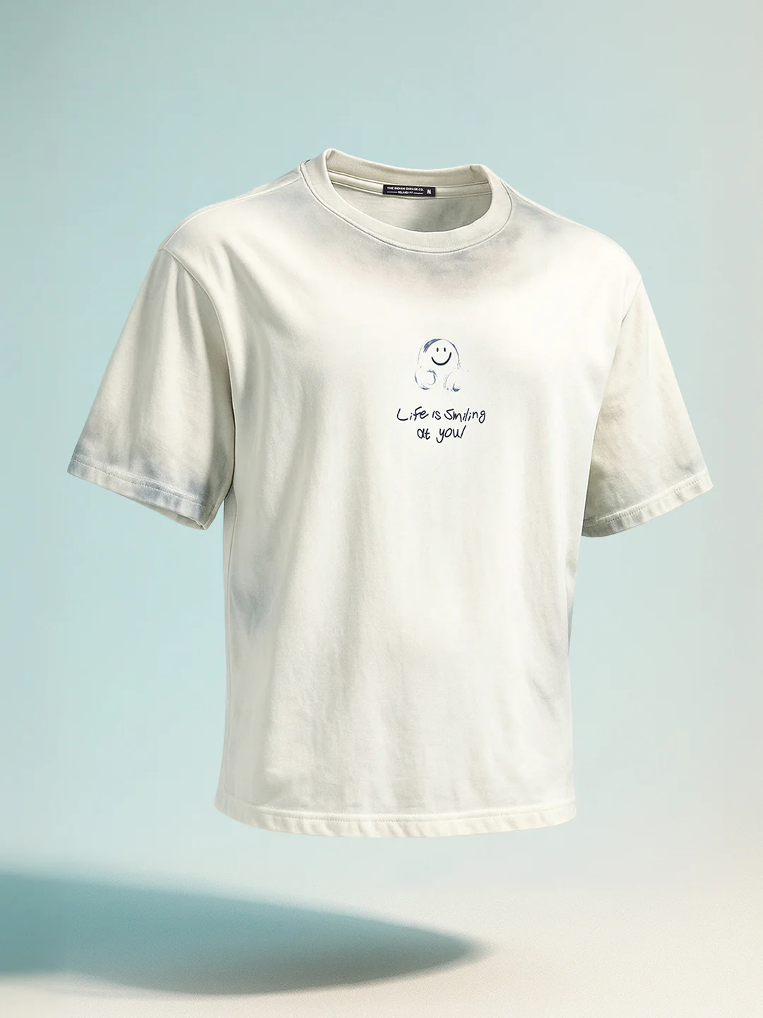 Men's Cream Relaxed Fit Graphic Printed 240 GSM Street Wear T-Shirt - Image 2