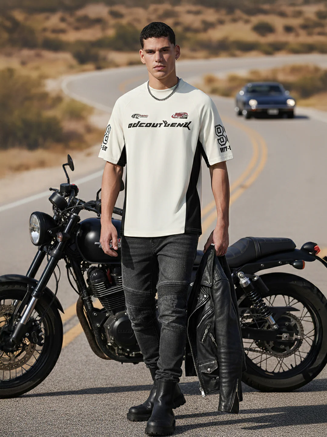 Men's Cream Relaxed Fit Graphic Printed 240 GSM Street Wear T-Shirt - Image 3