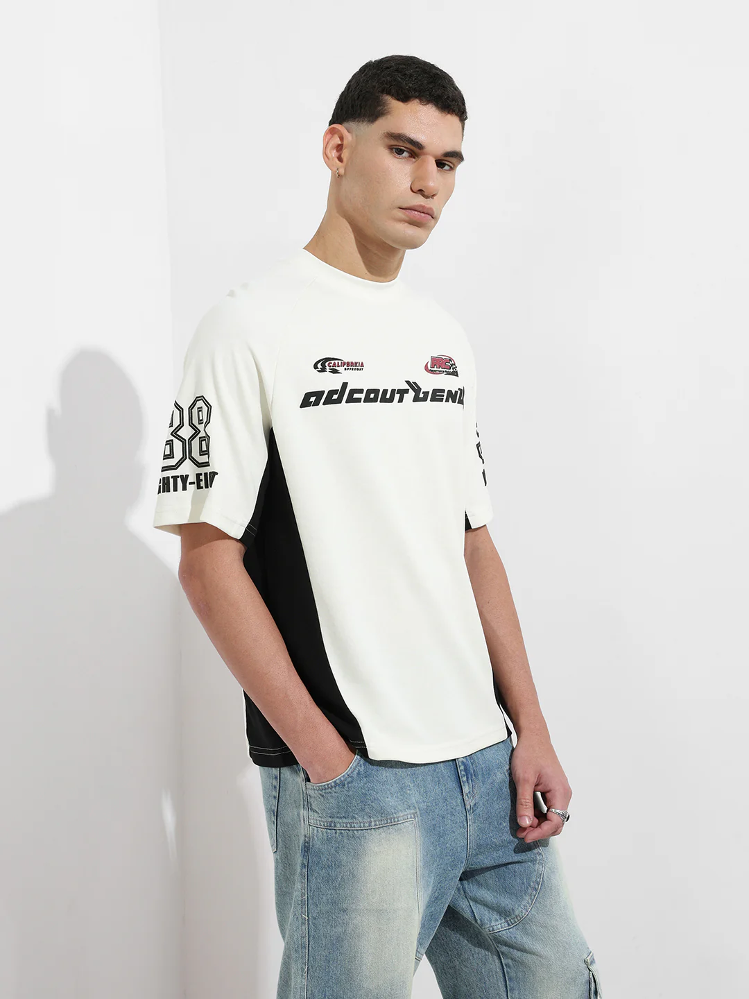 Men's Cream Relaxed Fit Graphic Printed 240 GSM Street Wear T-Shirt - Image 6