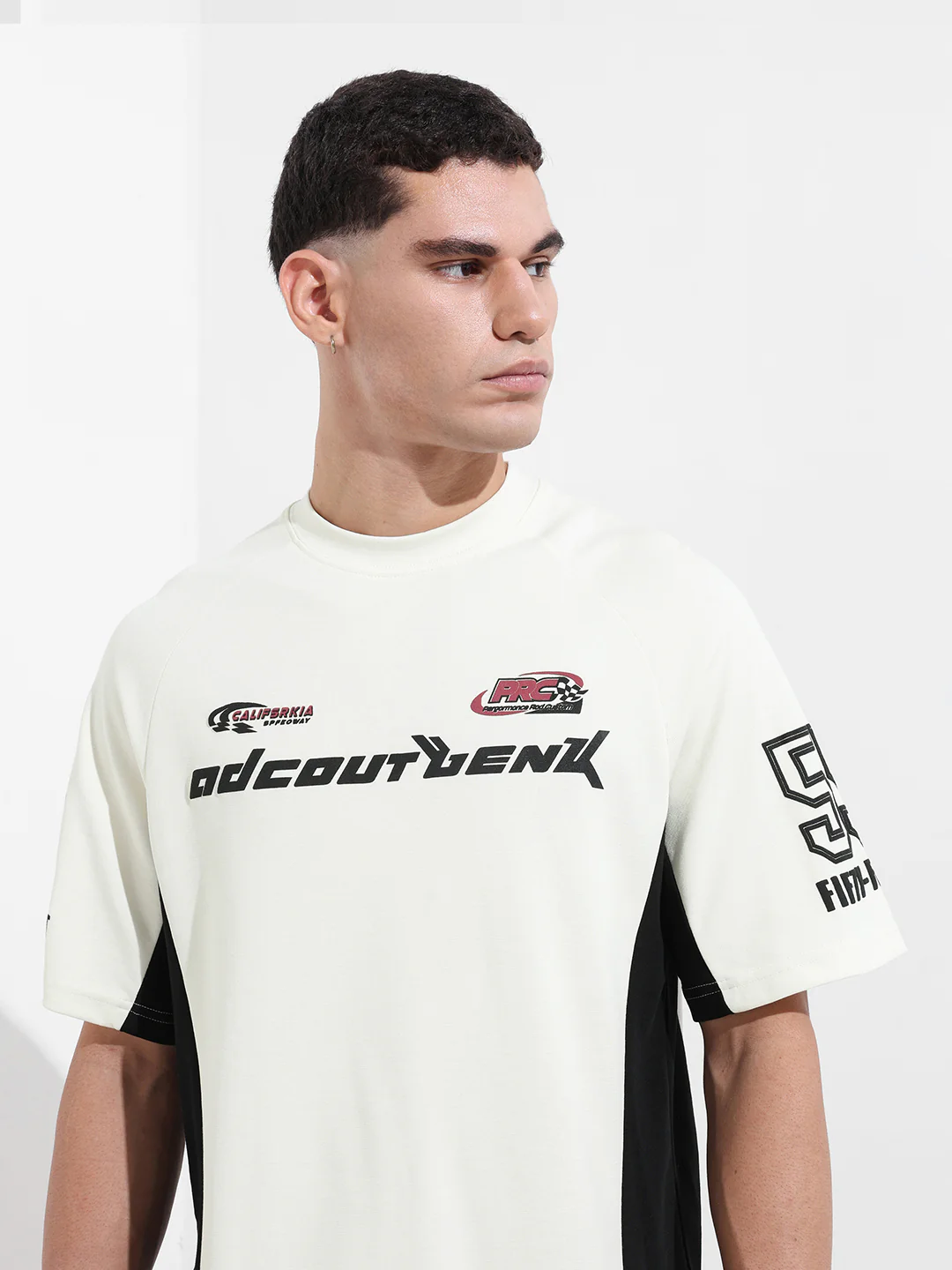 Men's Cream Relaxed Fit Graphic Printed 240 GSM Street Wear T-Shirt - Image 7