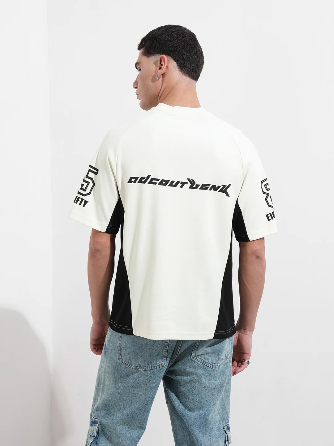 Men's Cream Relaxed Fit Graphic Printed 240 GSM Street Wear T-Shirt - Image 8