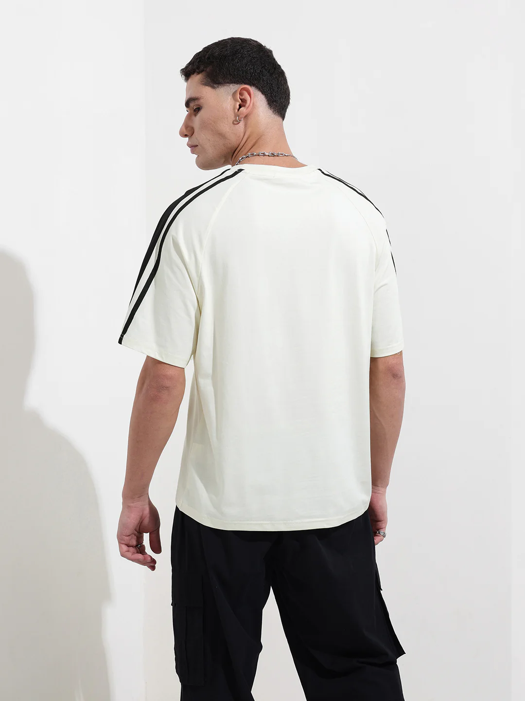 Men's Cream Relaxed Fit Graphic Printed 240 GSM Street Wear T-Shirt - Image 8