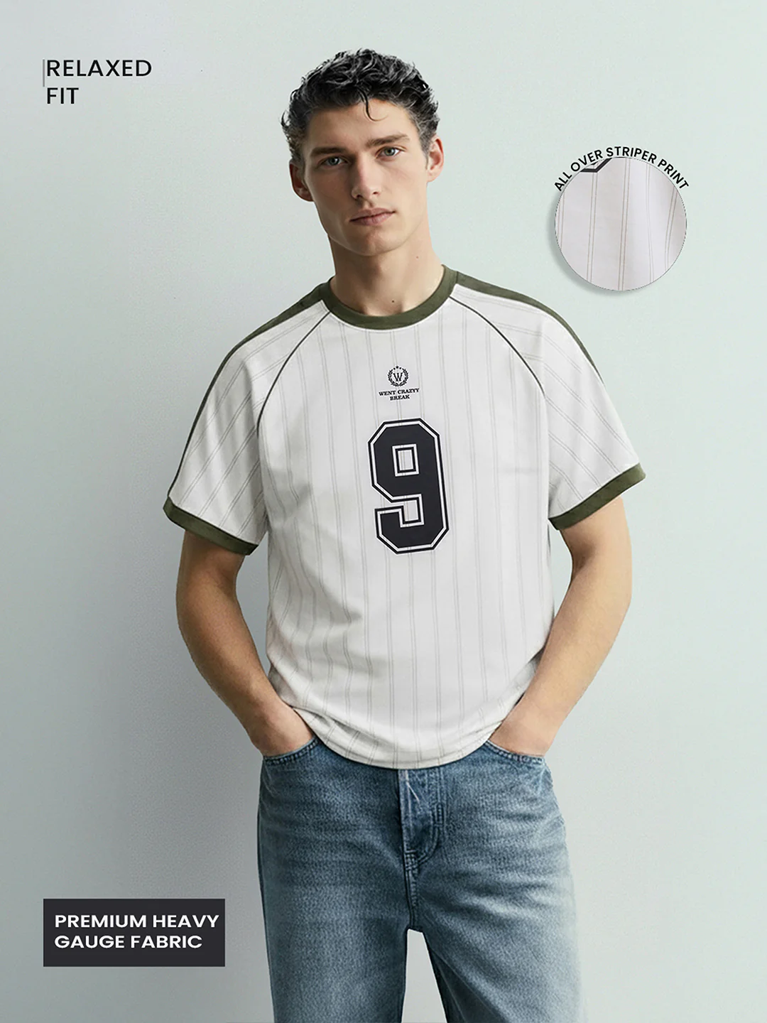 Men's Cream Relaxed Fit Printed 240 GSM Sport Wear T-Shirt - Image 3