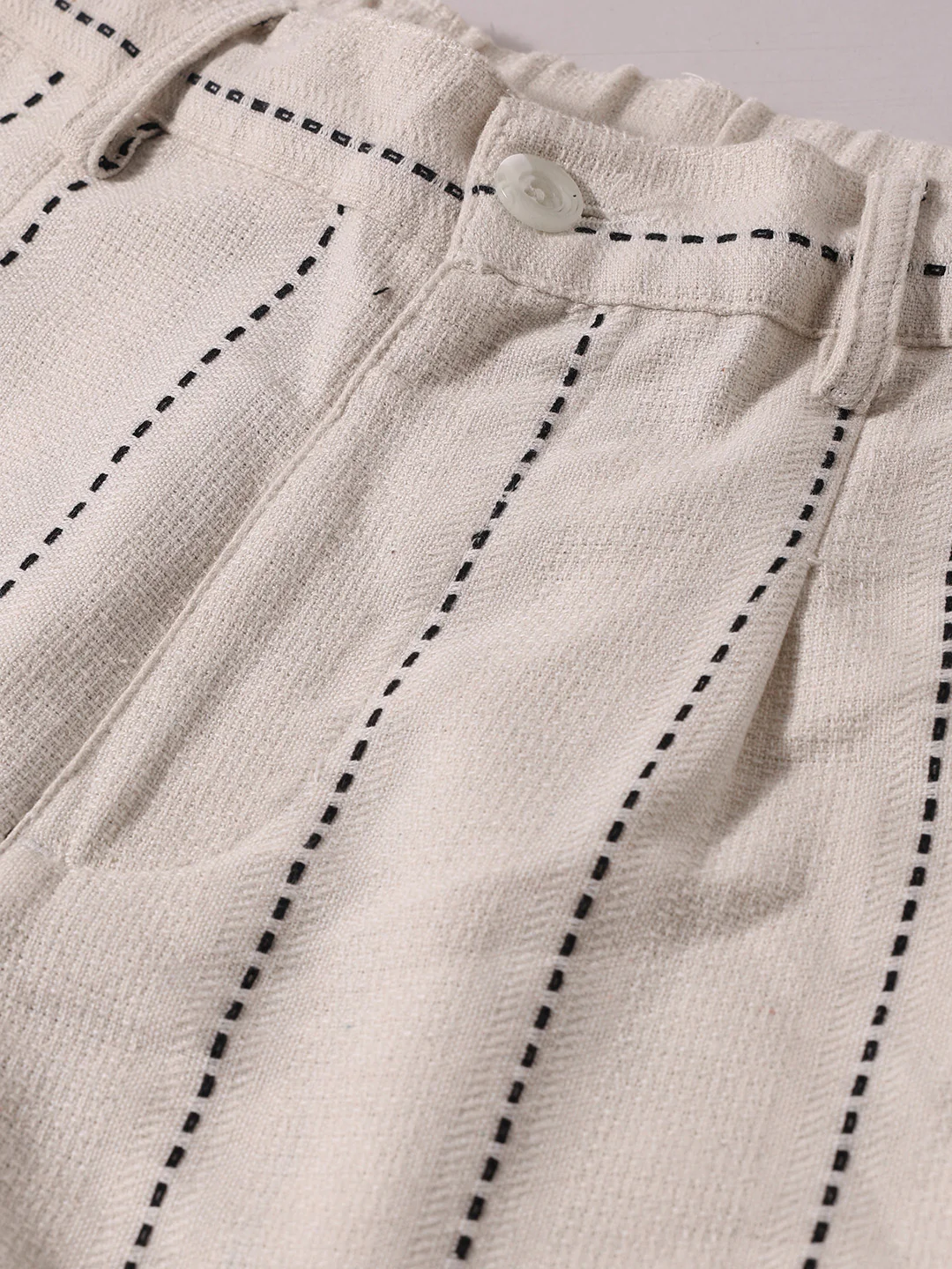 Men's Cream Relaxed Fit Resort Wear Vertical Stripes Trousers - Image 6